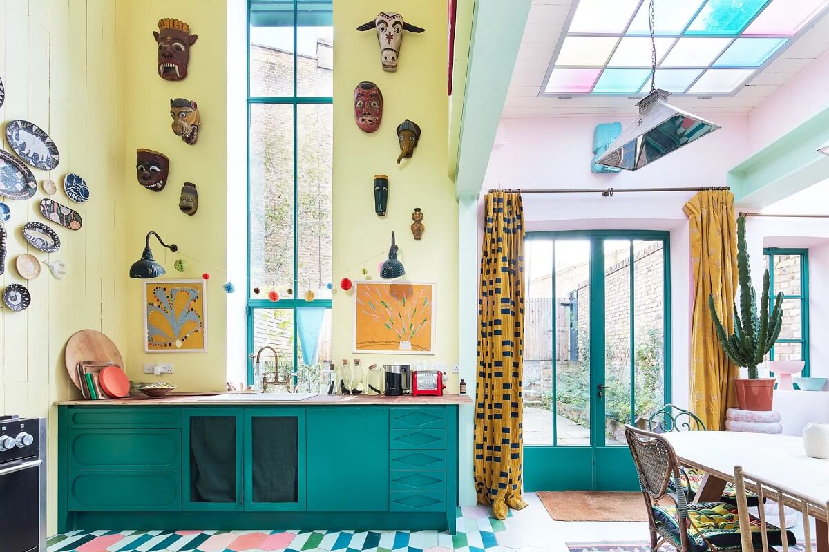 Colorful Kitchen Designs That Brighten Up Your Home 23 kitchen high ceilings green kitchens yellow walls