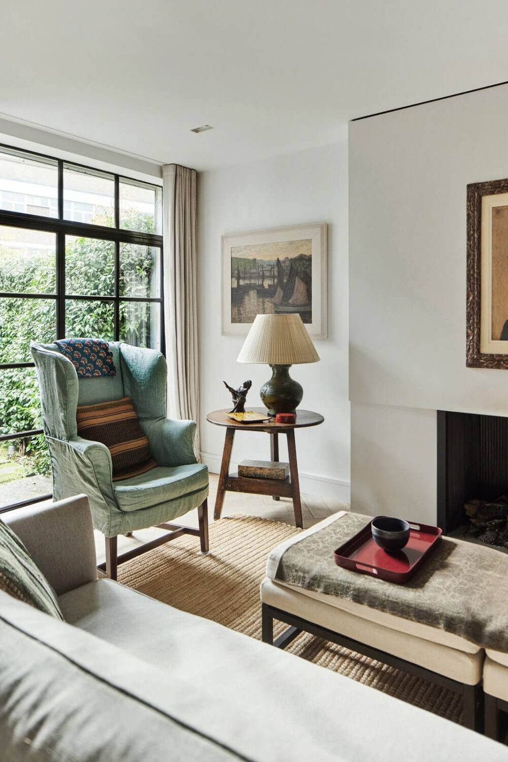 Stylish Monochrome Interiors in an Early 20th Century House 2 living-room-farrow-ball-wevet-crittal-doors-nordroom