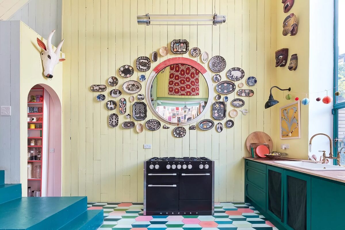 Colorful Kitchen Designs That Brighten Up Your Home 22 teal green kitchen yellow walls