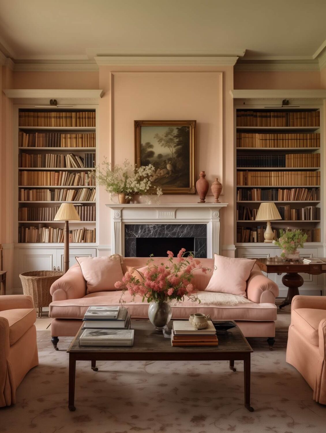 The Color Trends for 2024: Comforting Neutrals & Positive Accents 12 classic living room peach walls bookshelves pantone color of the year 2024 nordroom