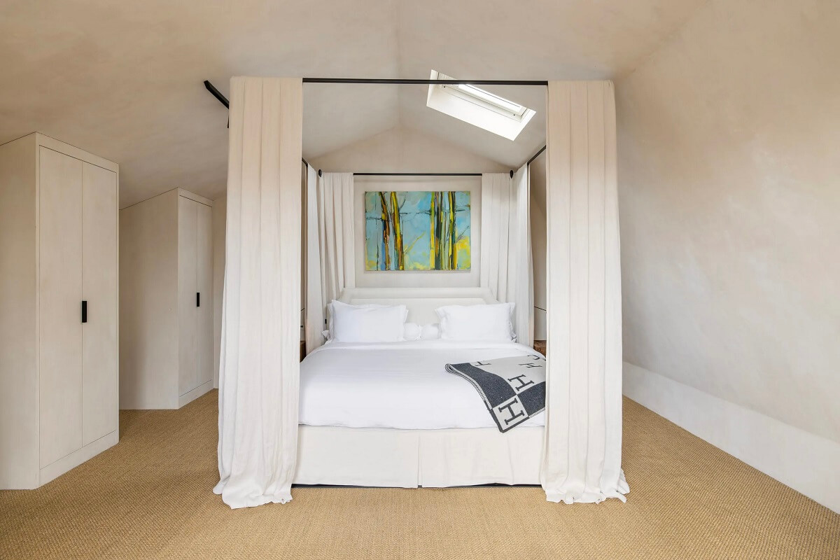 Modern Rustic Interiors in a Notting Hill Penthouse 13 white-master-bedroom-canopy-bed
