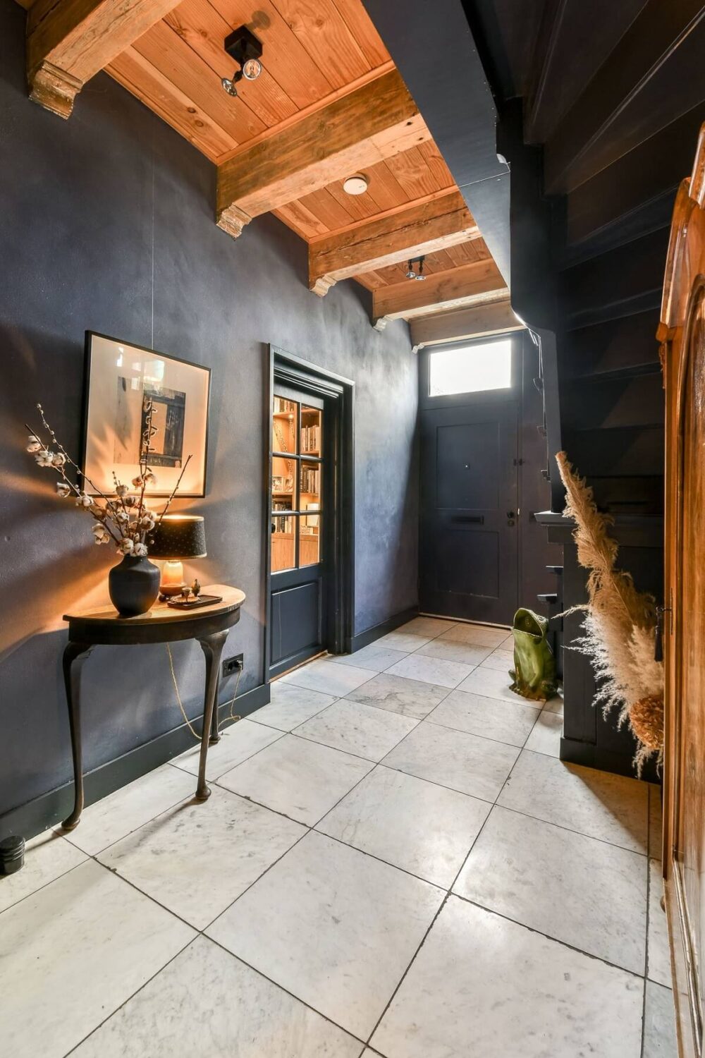 Wooden Interiors in a Historic Dutch Family Home 14 hallway-black-walls-wooden-ceiling-nordroom