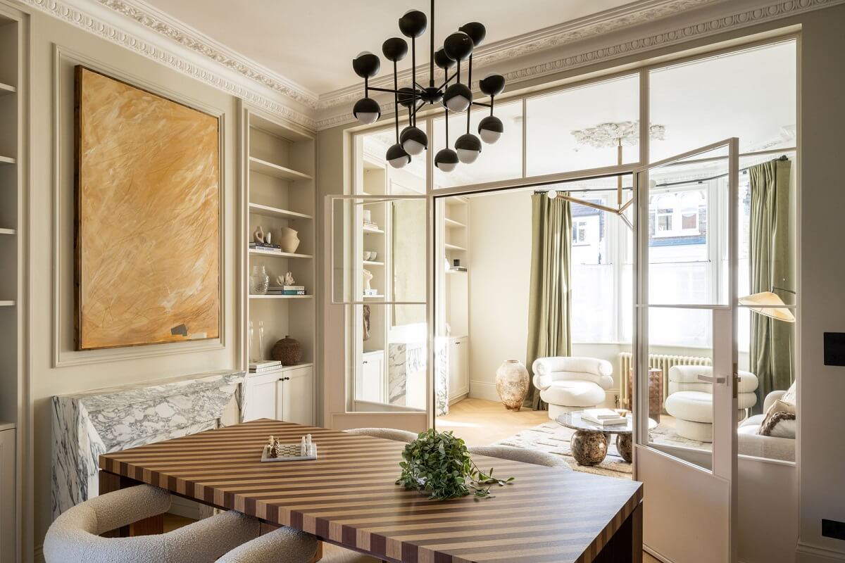 A Renovated Victorian House with Oak Features 1 striped dining table serene double living room