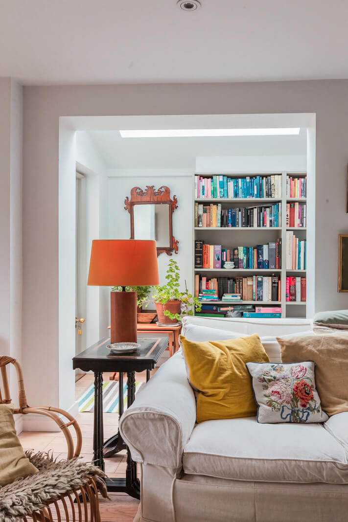 A Home with Cottage Interiors in a Former Cambridge Shop 7 light cottage living room bookshelves nordroom