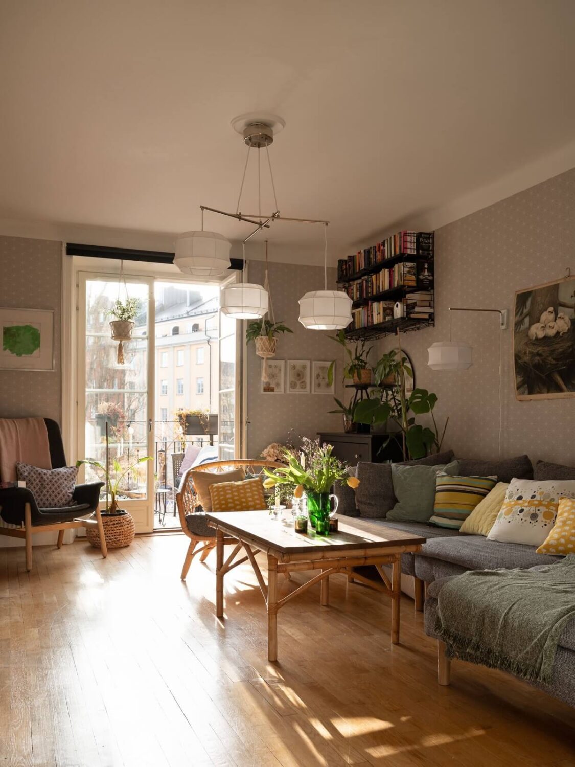 A Swedish Apartment with Light-Filled Rooms 1 natural light floods into scandinavian living room with gray walls