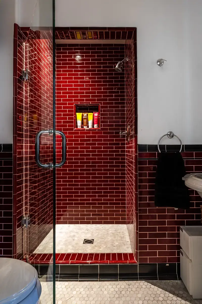 Rufus Wainwright's Colorful Laurel Canyon Home 12 red shower tiles