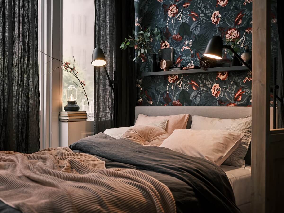 Beautiful Dark Feminine Bedroom Ideas For Every Style 9 bedroom with rose wallpaper