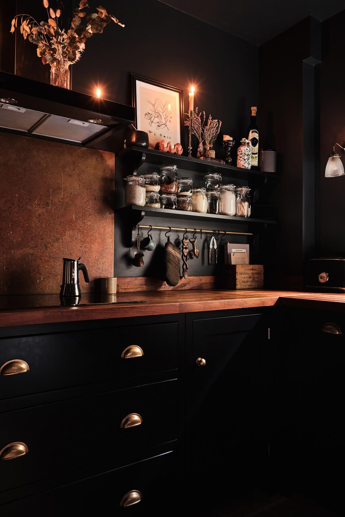 black devol kitchen with shelves nordroom