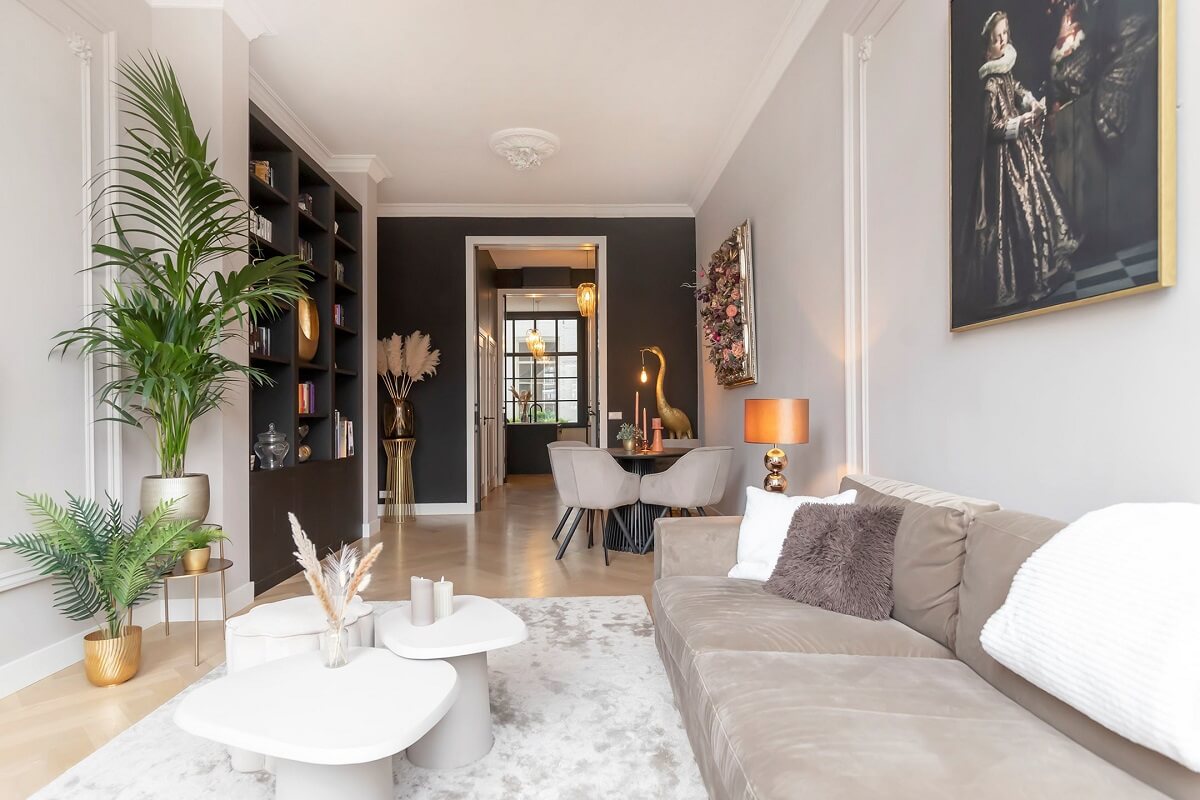 A Renovated Canal House with a Separate Pink Studio Apartment 4 light modern living room in gray tones