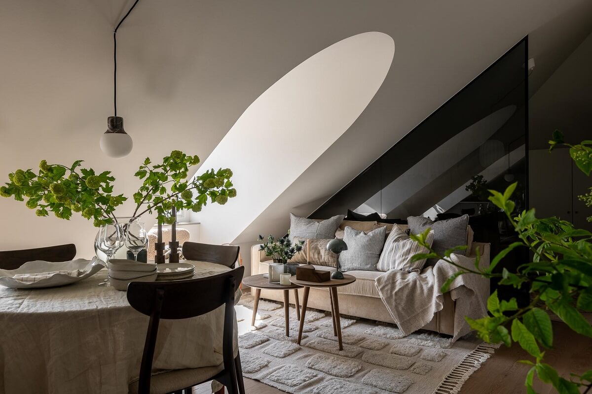 attic studio apartment with glass wall