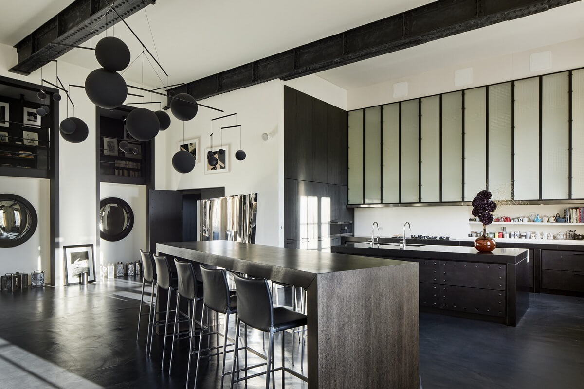 A Monochrome London Loft Filled with Art 10 kitchen island monochrome loft apartment london nordroom