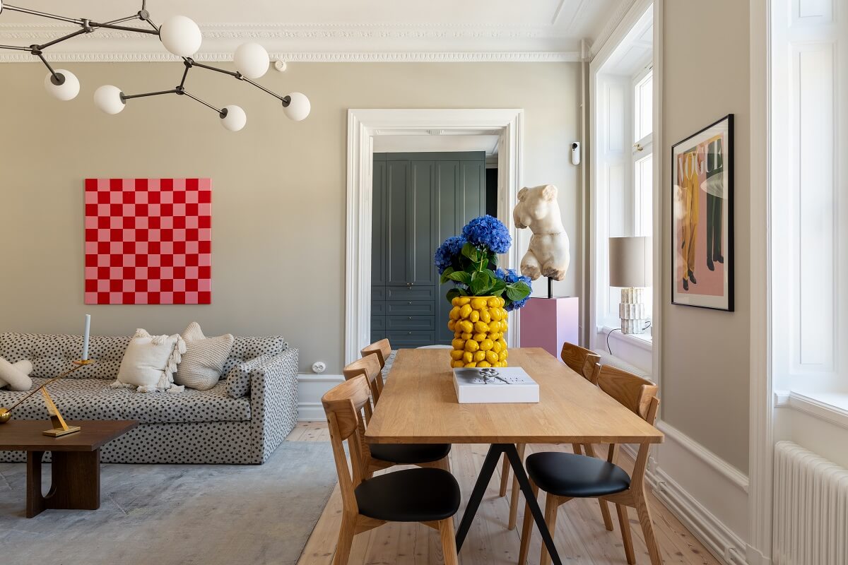living room with dining table and color accents nordroom