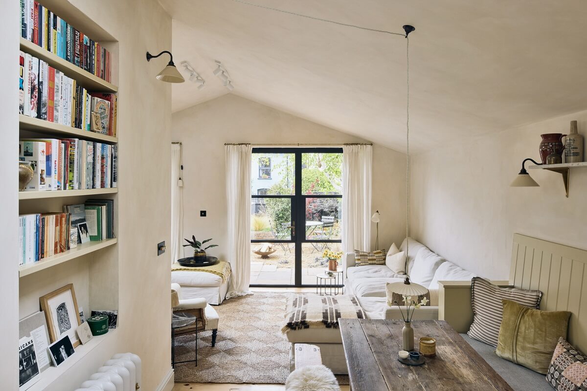 A Light Garden Apartment in London's Poet's Corner 1 serene living room with pitched ceiling