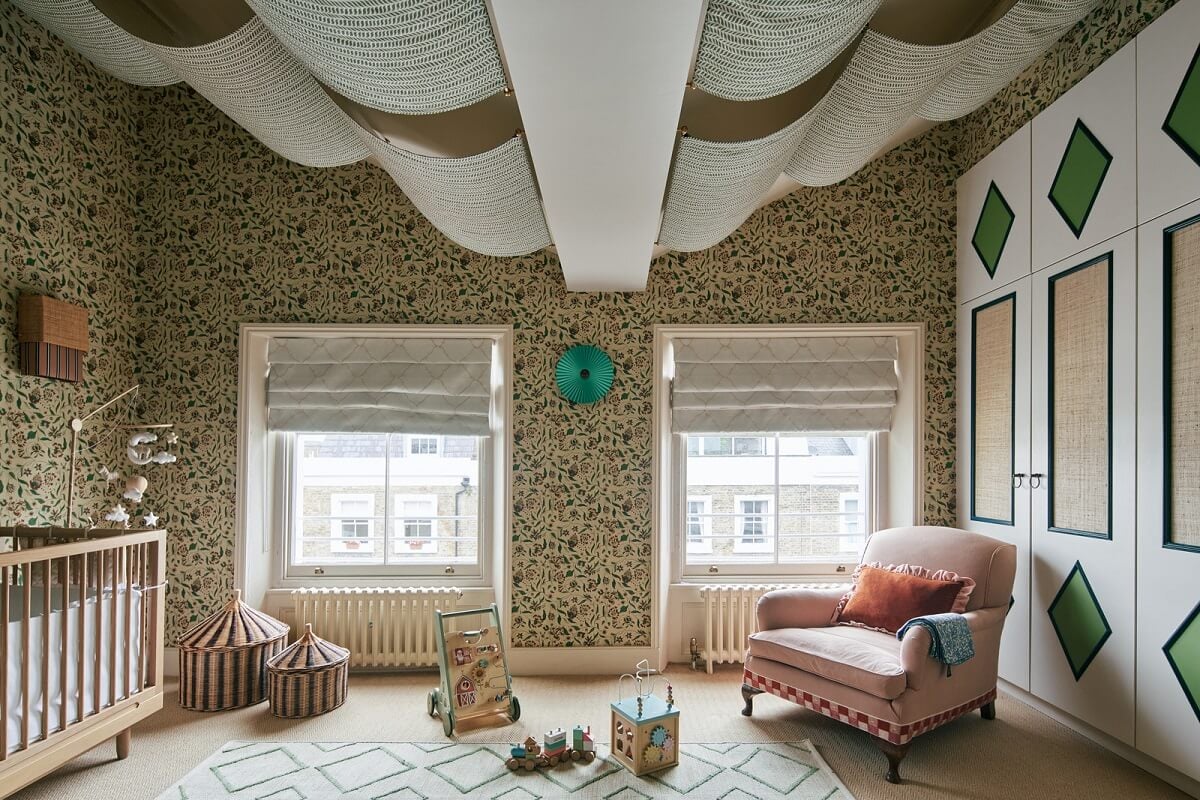 Limewash Paint and Artisan Wallpaper in a London Townhouse 40 children nursery wallpaper canopy nordroom