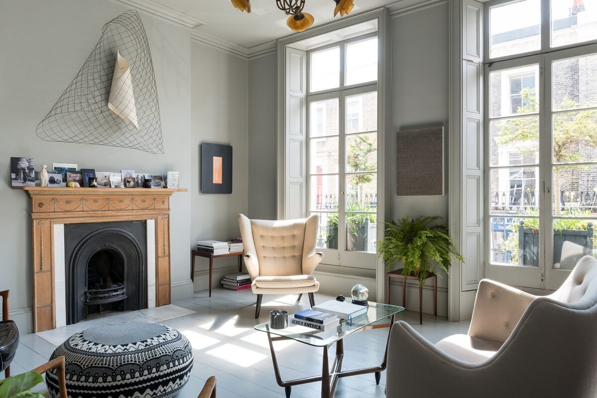 Heritage Colors and Original Details in a London Townhouse 1 gray sitting room