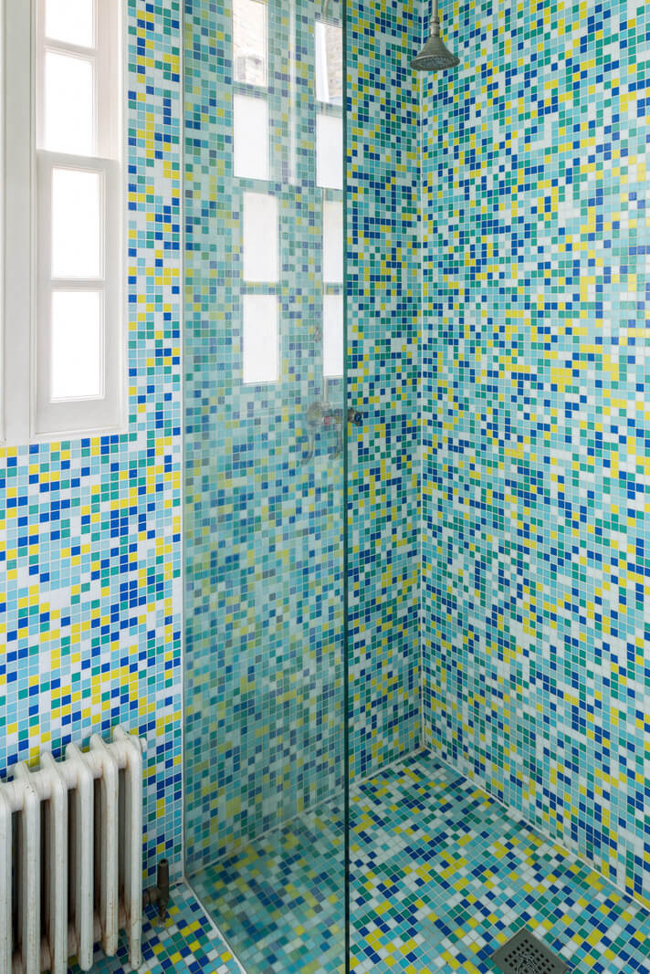 Heritage Colors and Original Details in a London Townhouse 22 small bathroom with colorful tiles