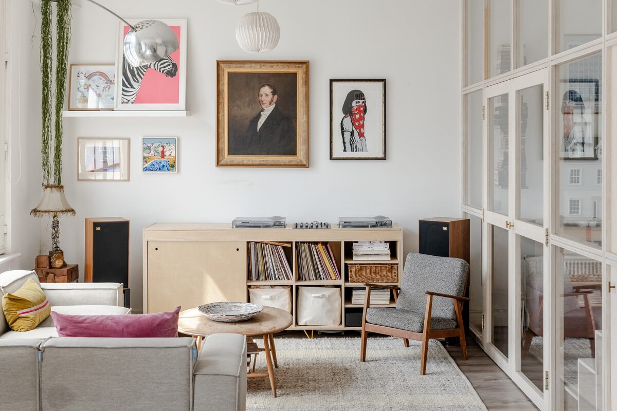 A Modern Scandinavian-Style Apartment in a Former London Mill 3 white sitting room with glass wall