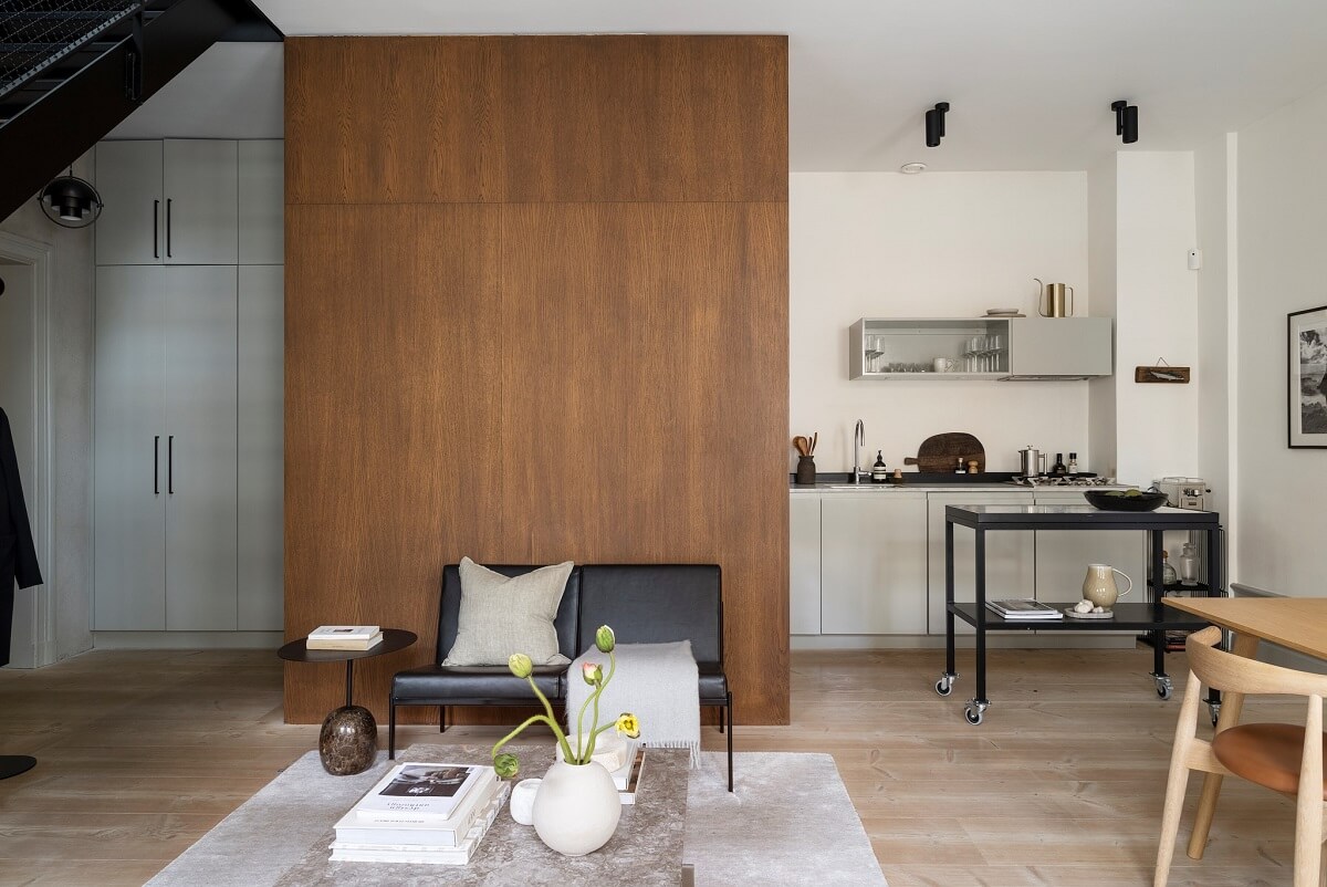 A Stylish Scandinavian Duplex with Custom-Made Cabinets 9 wooden cabinets center