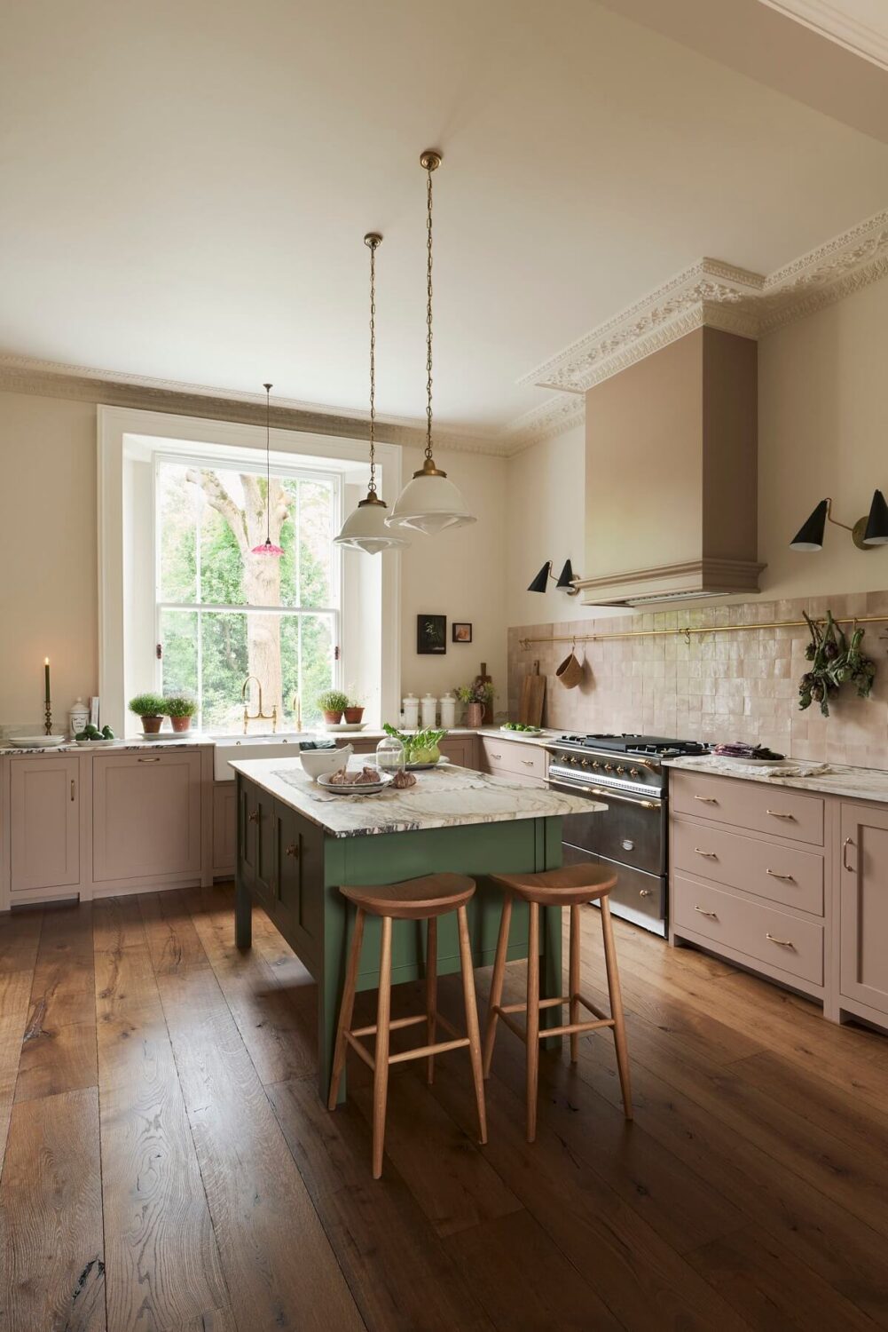 Best of 2024: Kitchens 7 green kitchen island and pink shaker cabinets devol kitchens nordroom