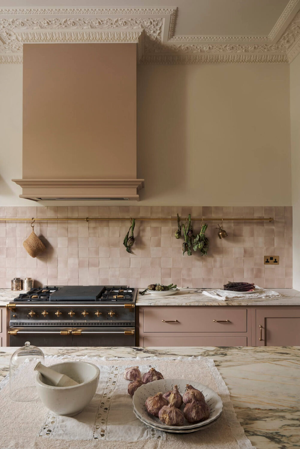 A Pretty Pink and Green deVOL Kitchen in South London 5 kitchen island marble worktop devol kitchens nordroom
