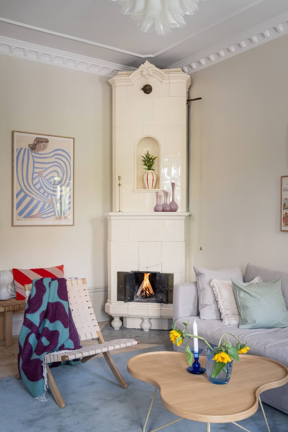A Renovated Turn-of-the-Century Apartment with Two Bedrooms 4 living room beige walls fireplace