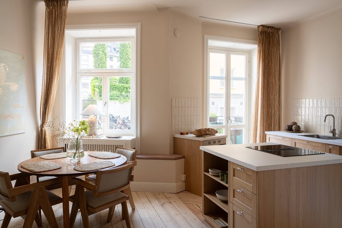 An Elegant Small Renovated Apartment in Stockholm 1 small open plan living room kitchen