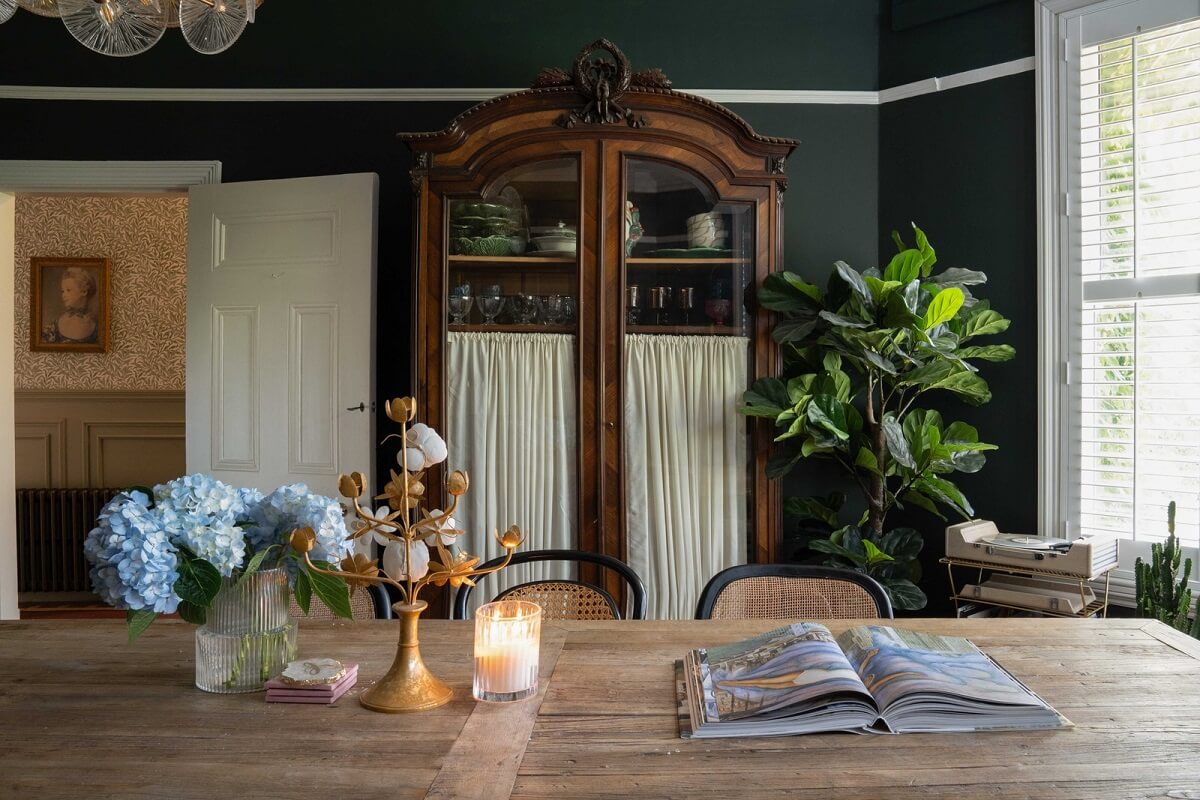 Best of 2024: Dining Rooms 18 dining room with antique cabinet with glass doors