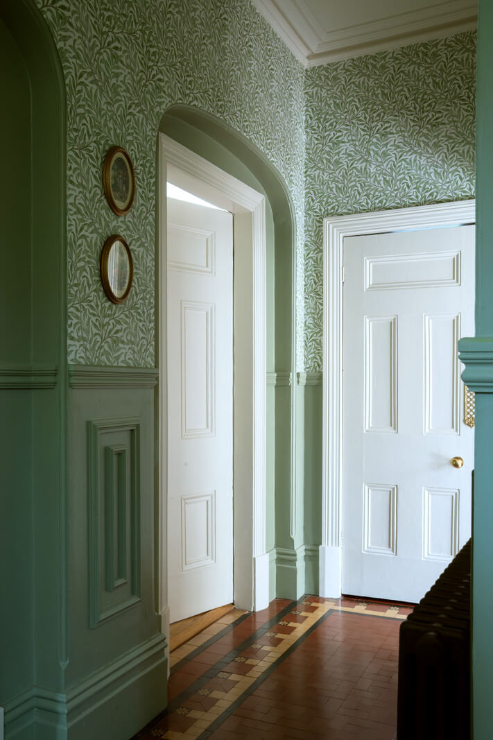 A Beautiful Edwardian House with Period Features 15 green hallway william morris wallpaper