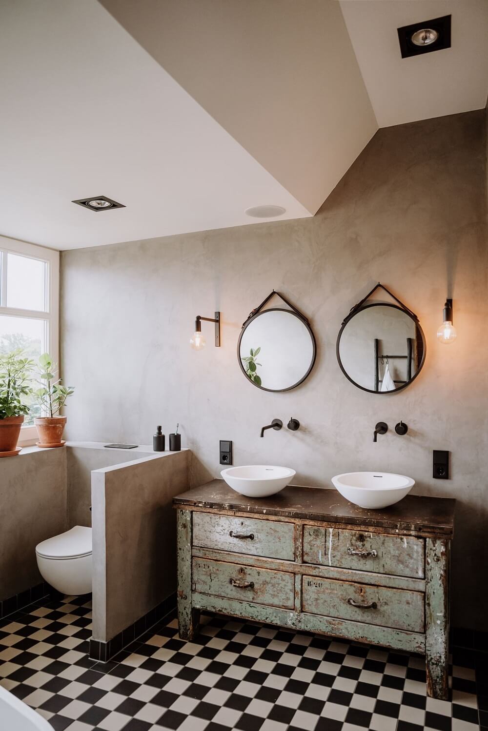 Historic Charm in a New Country House in The Netherlands 20 antique bathroom vanity checkerboard floor