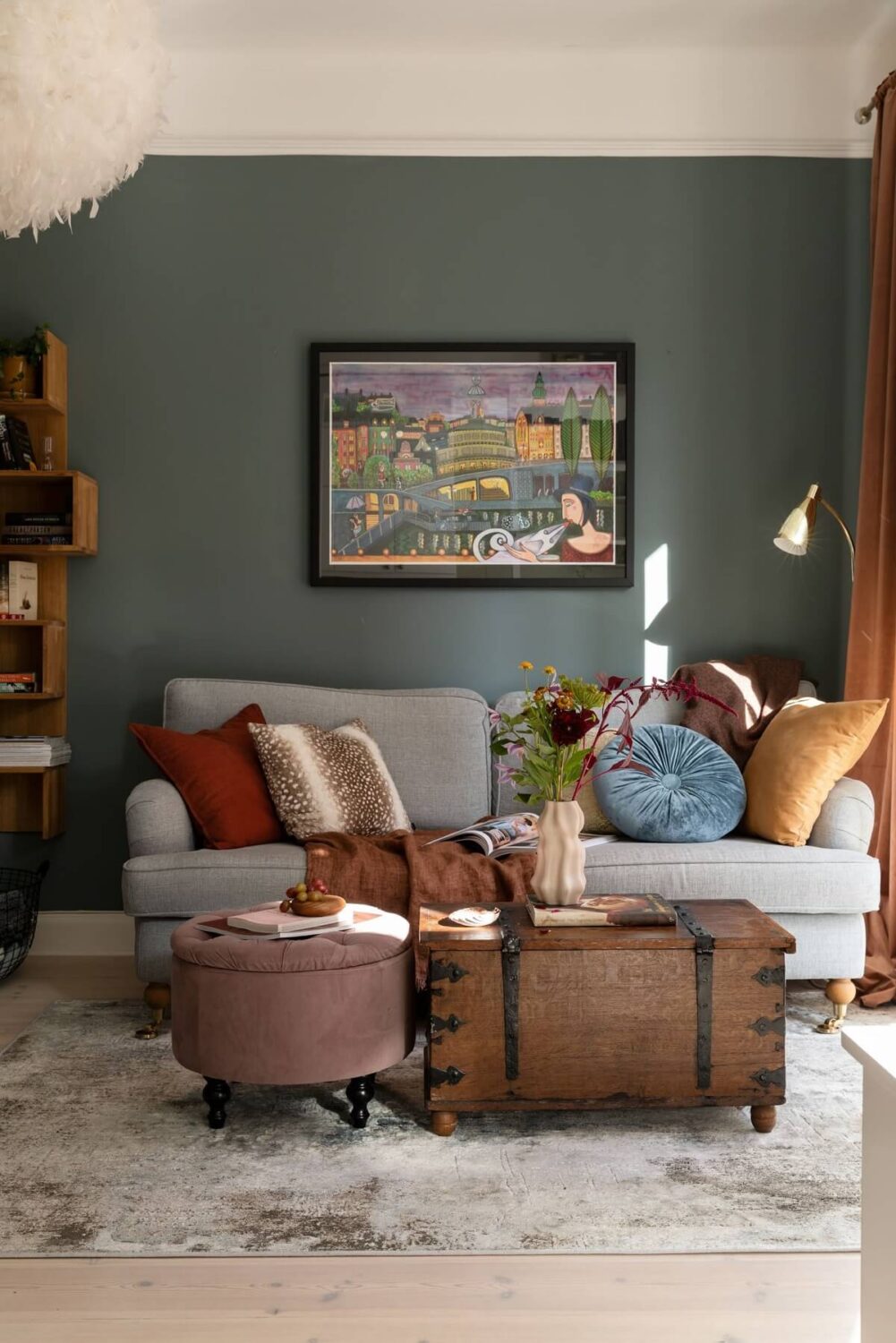 A Stockholm Studio Apartment with Warm Earthy Textiles 7 green studio apartment with earthy color accents nordroom A Stockholm Studio Apartment with Warm Earthy Textiles