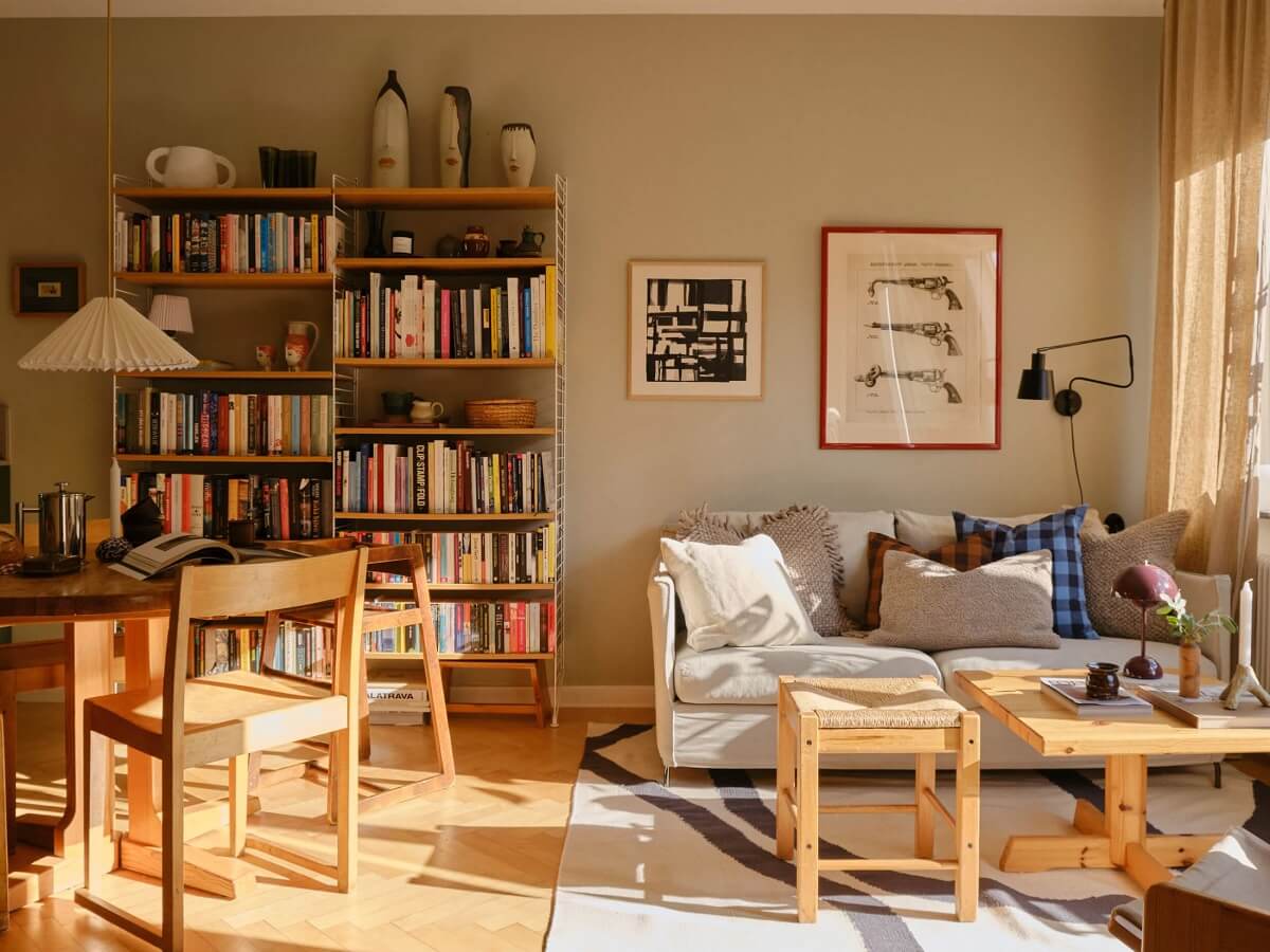 Best of 2024: Living Rooms 1 gray scandi living room wooden furniture bookshelves
