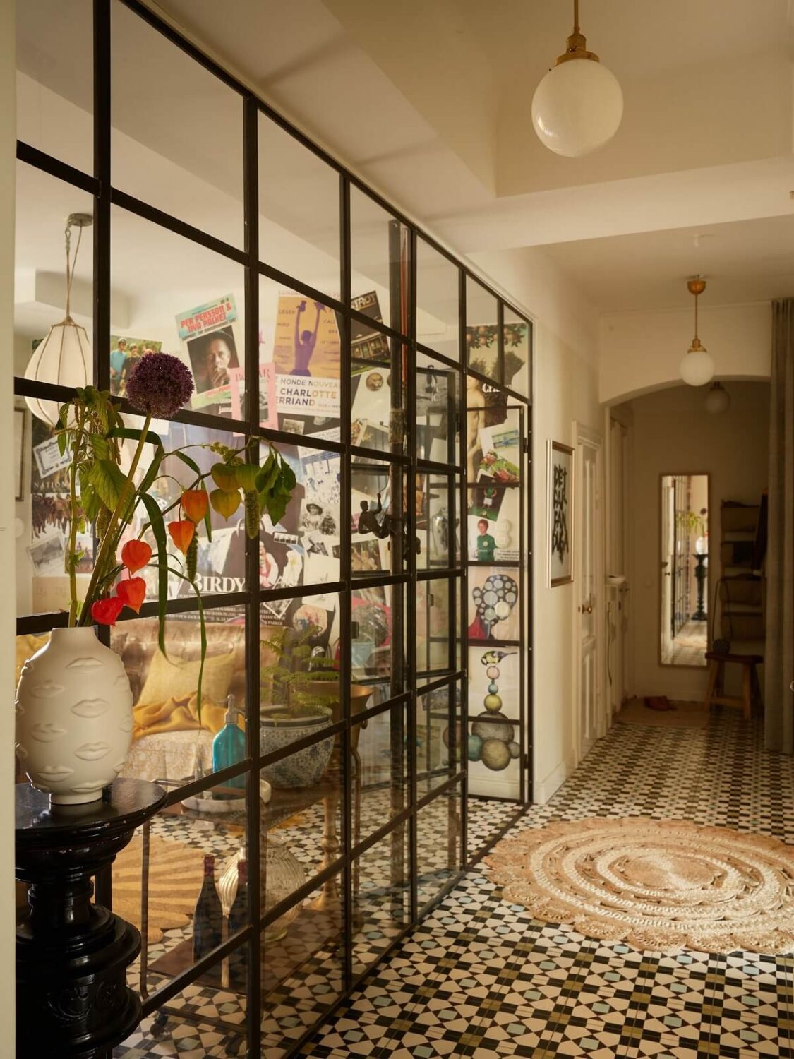 Beautiful Historic Details in a Large and Inviting Family Apartment 15 hallway vintage tiles industrial glass wall
