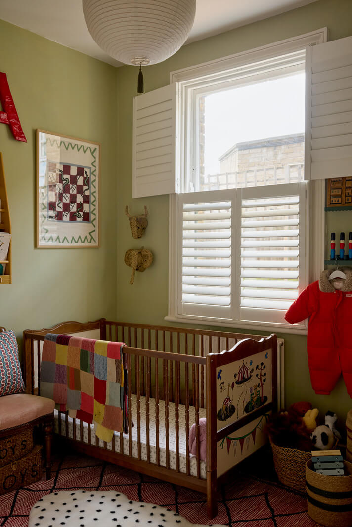 A Beautiful Color Palette in a Victorian London Apartment 13 nursery with green walls nordroom