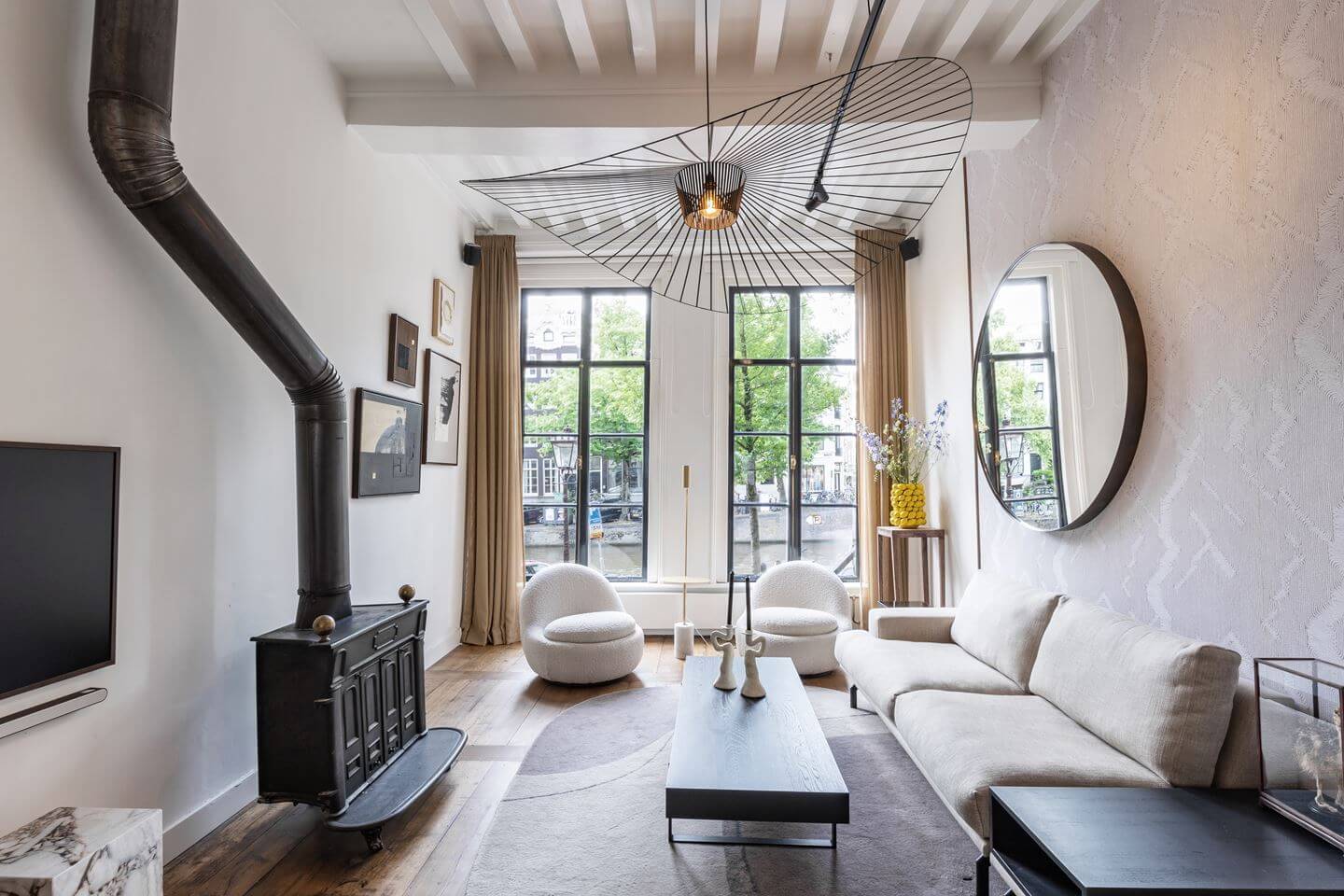 Hotel-Style Interiors in an Amsterdam Canal House 1 serene living room amsterdam canal house