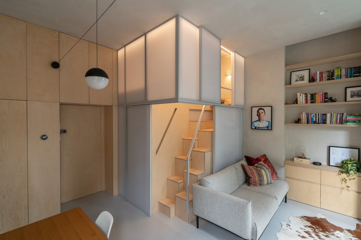 An Award-Winning Shoji-Inspired Loft Apartment in London 1 small gray and wood loft apartment