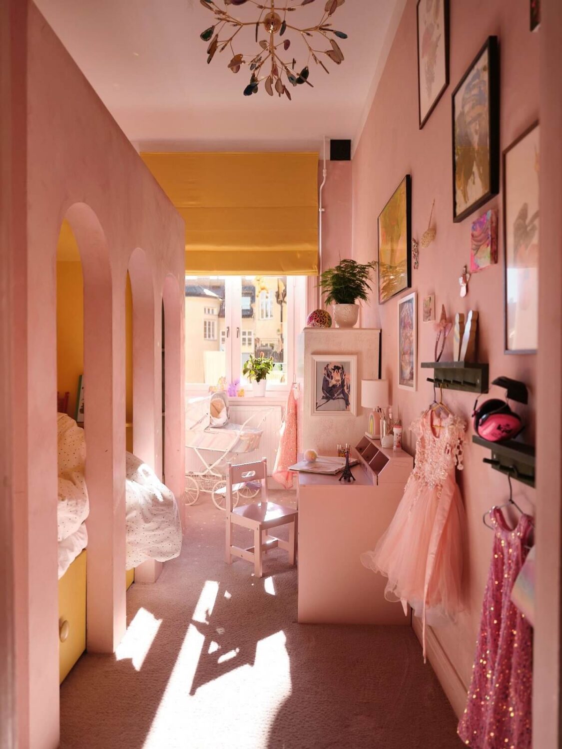 A Light Pastel Yellow and Pink Apartment in Stockholm 20 yellow and pink childrens bedroom with loft bed nordroom
