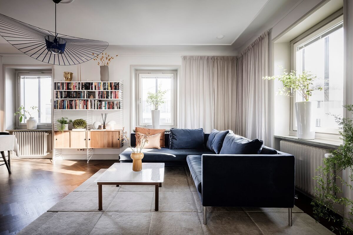 blue corner sofa scandi living room