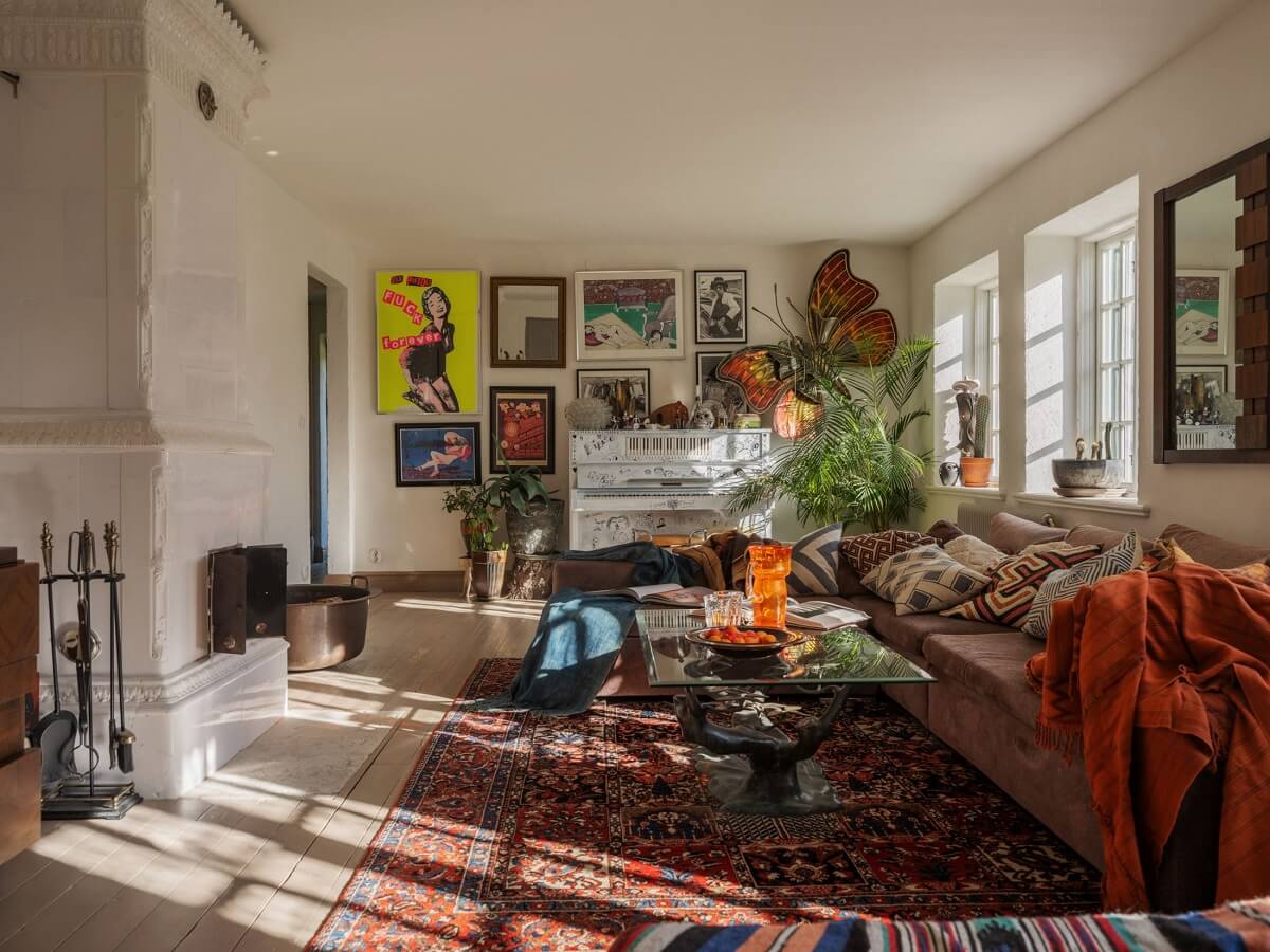 A Bohemian-Style House on the Estate of a Swedish Castle 1 colorful boho living room