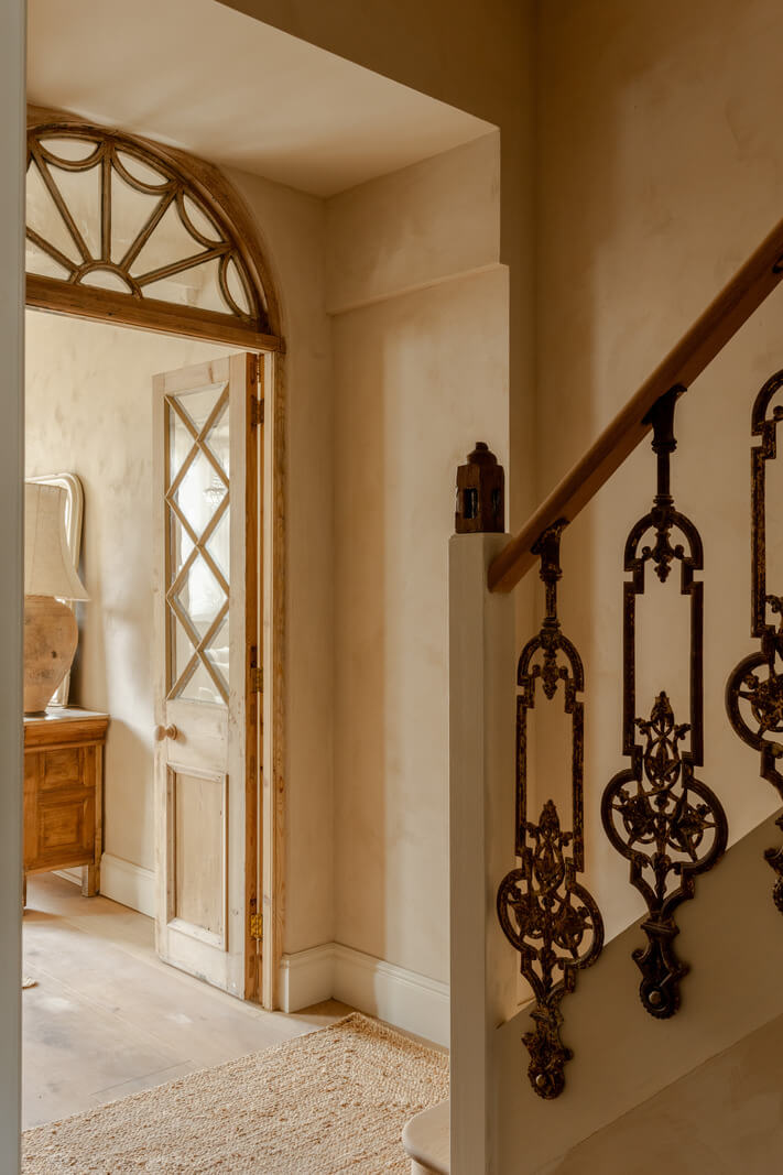 Limewash Walls and Restored Period Features in a Calm English Home 10 hall with period features and glass double doors