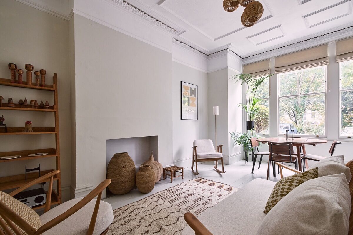 A Grand Victorian House with Many Period Features and a Lush Garden 1 light filled living room natural materials