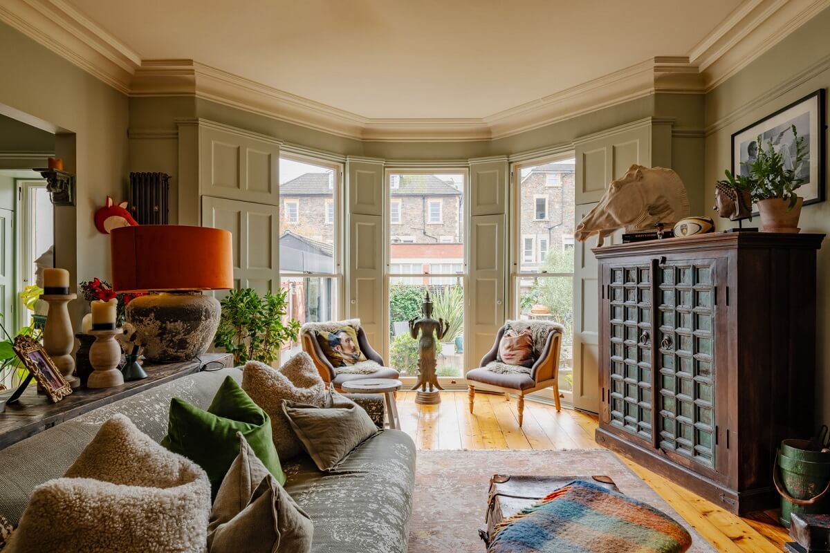 Eclectic Interiors in a Historic Bristol Apartment 1 living room with bay window