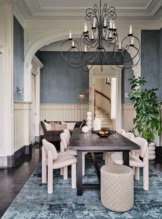 Best of 2024: Dining Rooms 5 classic modern dining room with blue walls period features classic arch nordroom