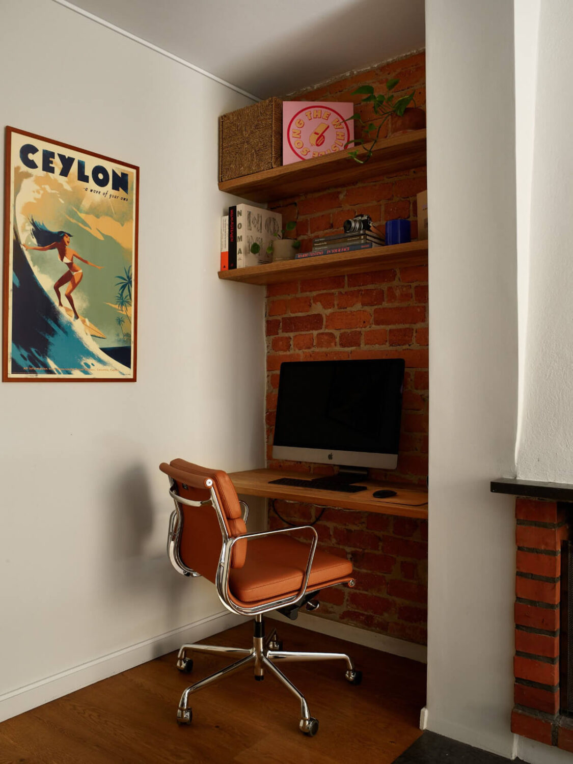 A Stockholm Apartment with a Beautifully Renovated Kitchen 7 built-in home office with exposed brick wall nordroom