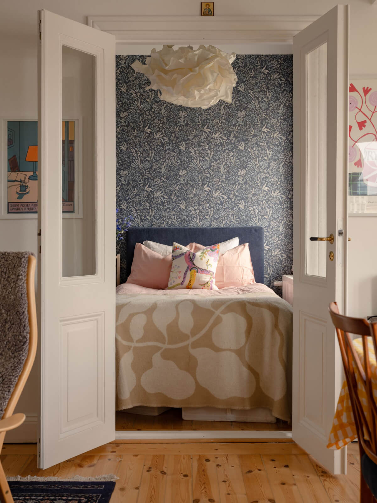 double doors glass pane bedroom wallpaper