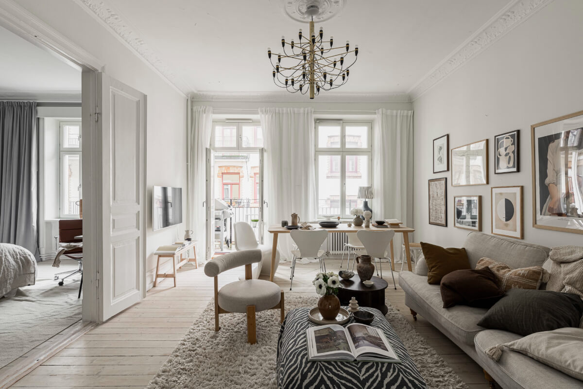 Period Features and Contemporary Solutions in Gothenburg 1 light swedish living room