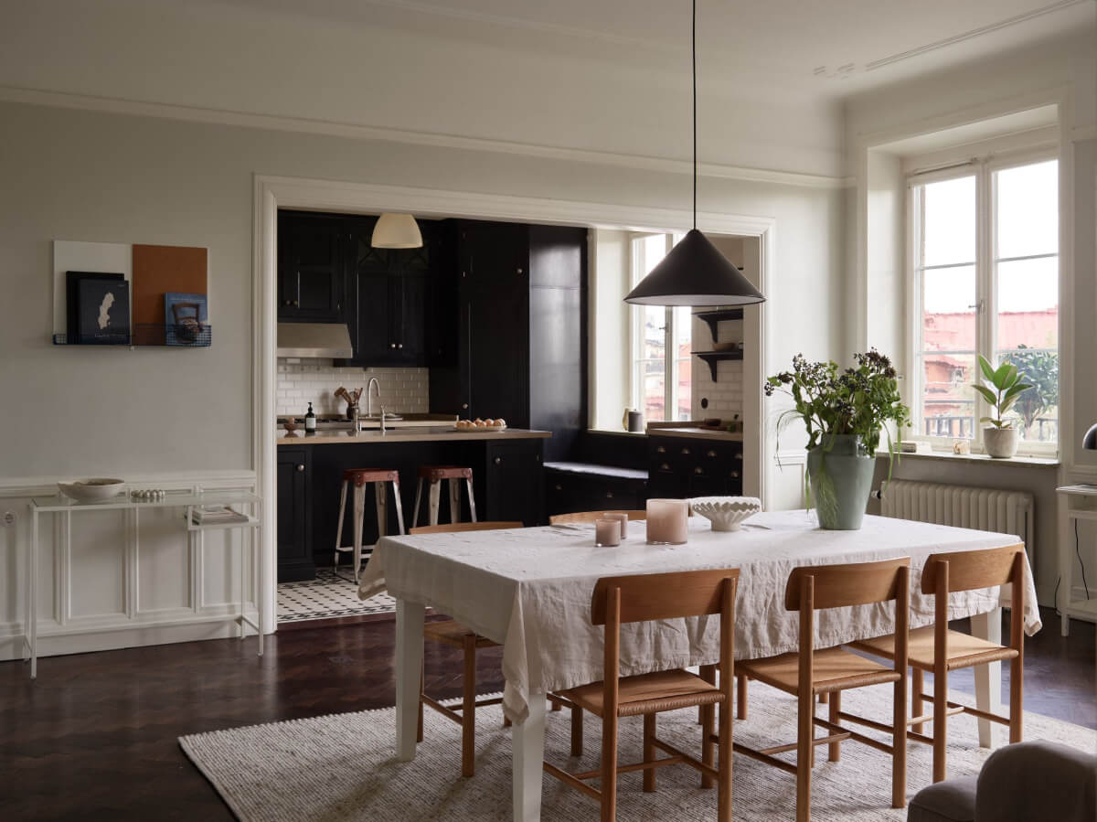 A Grand Early 20th-Century Apartment in Stockholm 2 open plan kitchen dining room