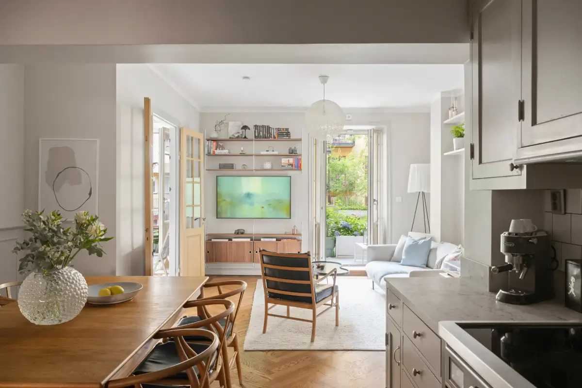 A Charming Ground Floor Family Apartment in Stockholm 1 open plan kitchen living room parquet floor