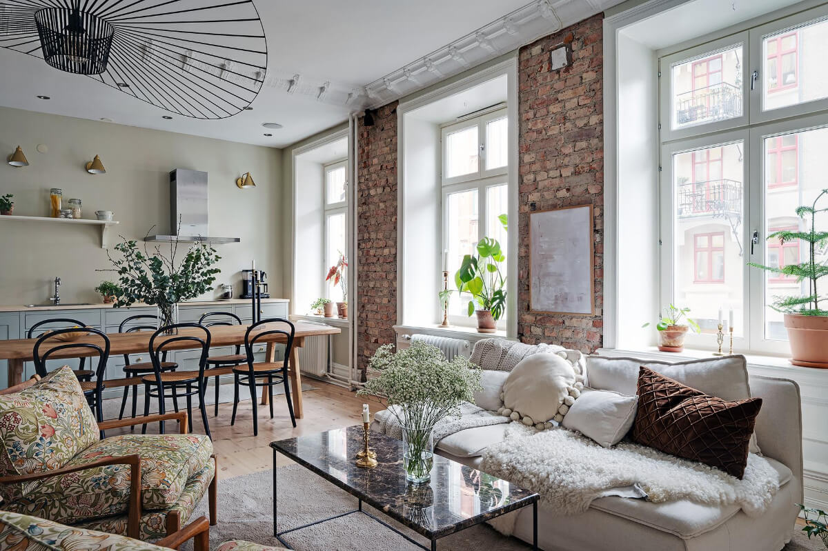 A Swedish Apartment with an Open Living Space and Period Features 5 open plan scandi living space