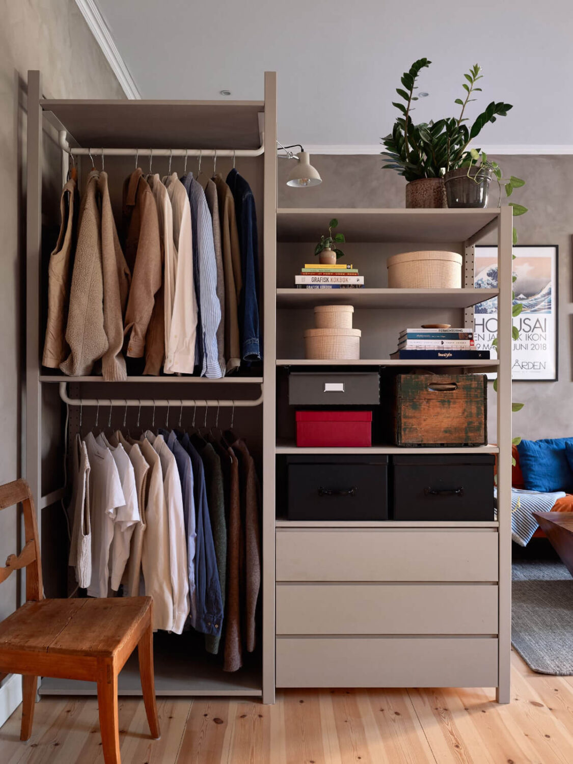 A Studio Apartment with Smart Storage Ideas and Exposed Brick 11 open wardrobes studio apartment