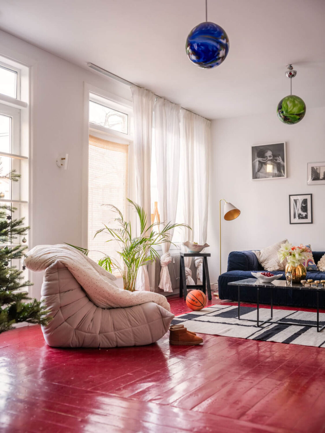 red floorboards living room